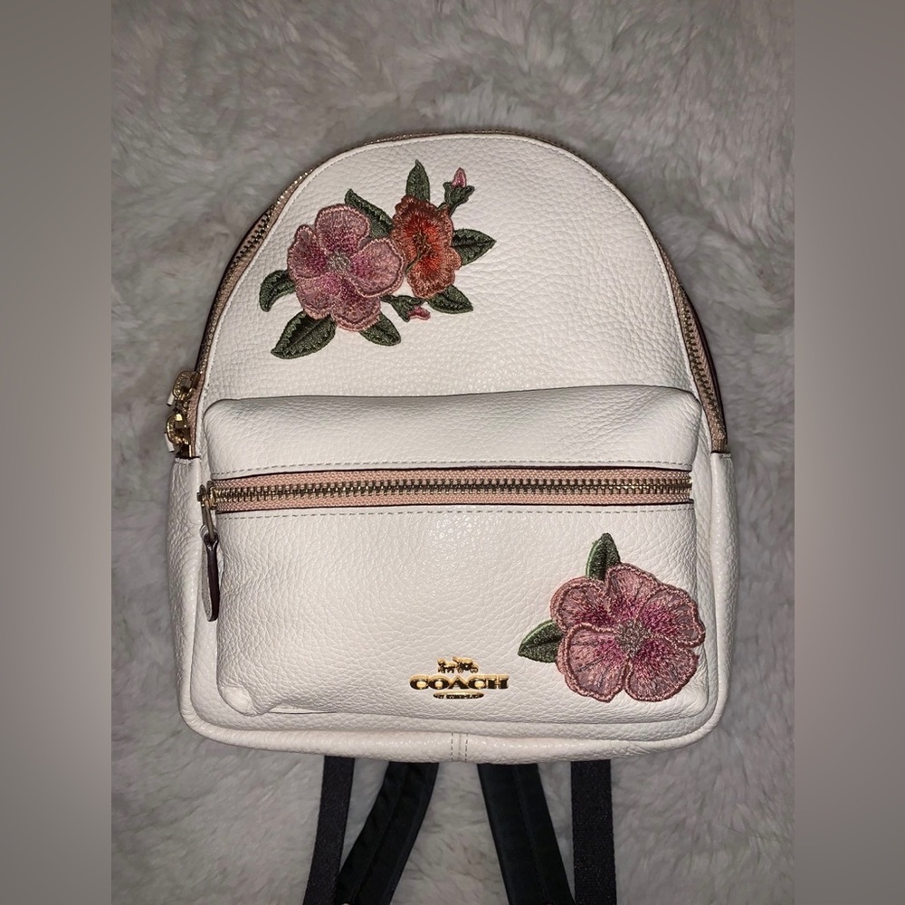 Coach Embroidered Rose Mini Backpack in White